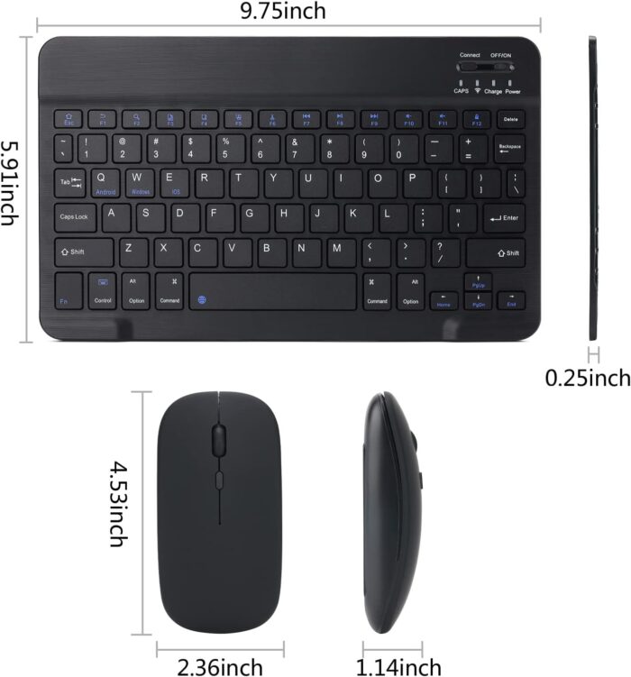 Rechargeable Bluetooth Keyboard and Mouse Combo Ultra-Slim Portable Compact Wireless Mouse Keyboard Set for Android Windows Tablet Cell Phone iPhone iPad Pro Air Mini, iPad OS/iOS 13 and above (Black) - Image 6