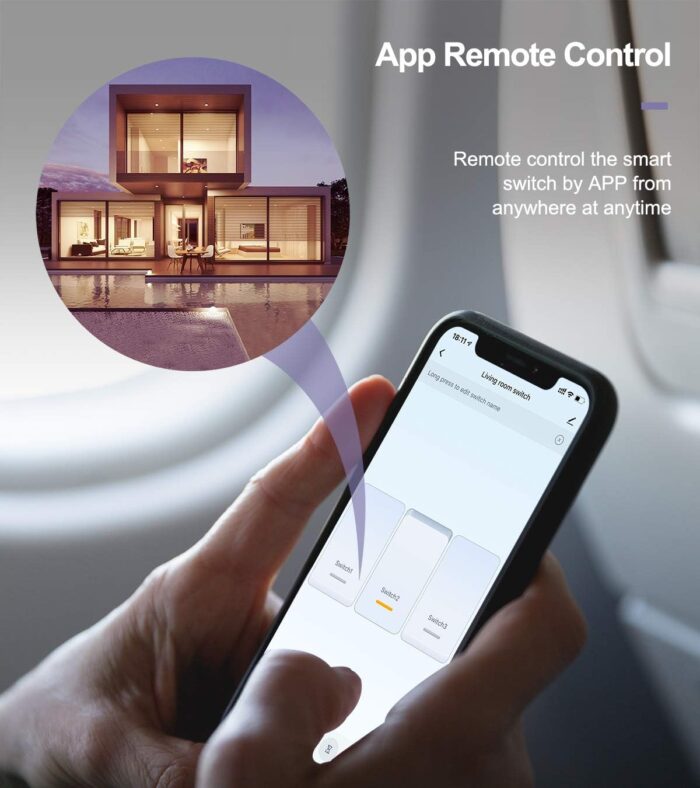 iMiNi Tuya Smart Wifi Touch Light Wall Switch 170-240V with Alexa Google Home (3 Gang, White) - Image 2