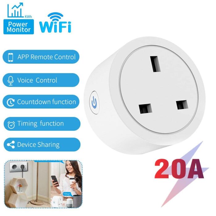 UanTii Tuya Wifi Smart Plug 20A Wireless Socket Mini Wifi Outlet Timing Schedule Function Smart Life App Remote Control Works with Amazon Alexa Google Home Siri Samsung Smart Things (4)