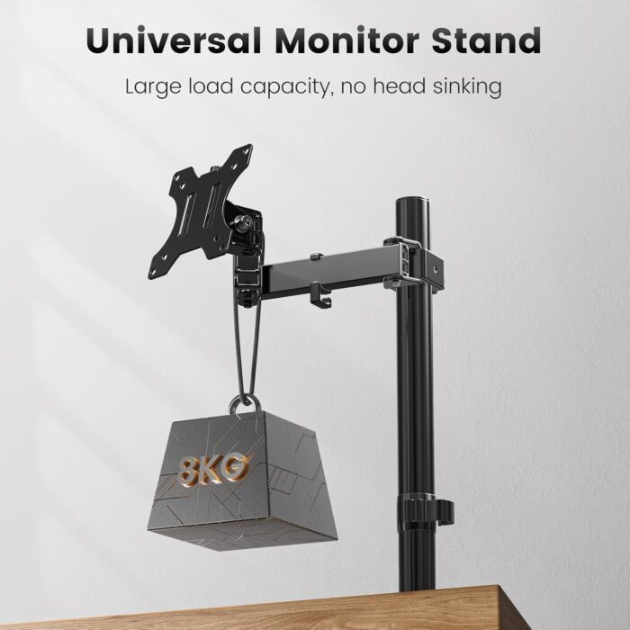 HEYMIX LIFE Single Monitor Arm -Single Monitor Stand With Extention Arm,Ergonomic Vesa Mount Arm For 13-32" Gaming Screen Up To 8Kgs,Vesa Mount Stand 75Mm/100Mm,C-Clamp & Grommet 2-Way Assembling - Image 3