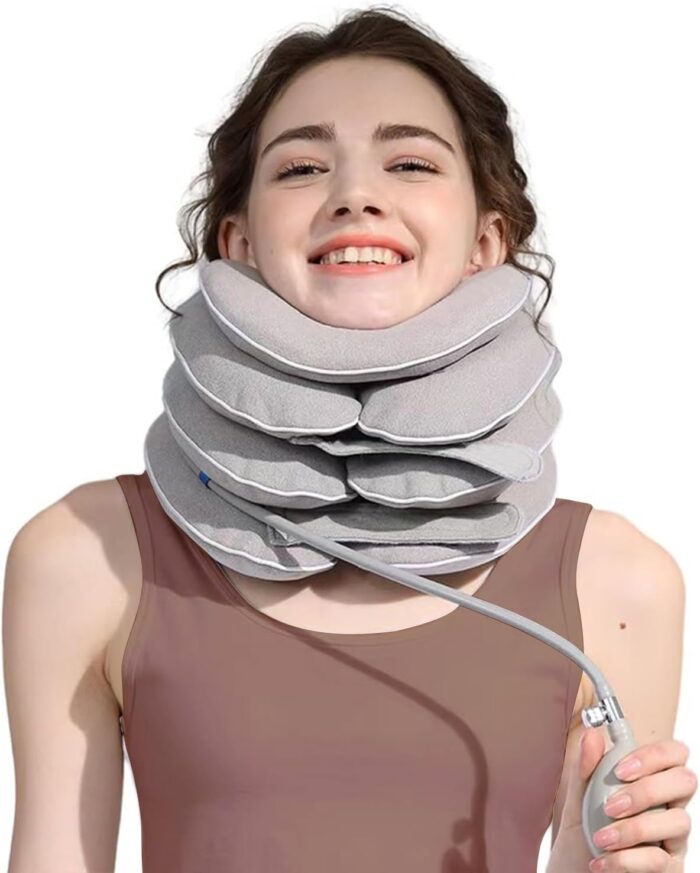 Angju Neck Stretcher with Neck Brace, Cervical Traction Device, Neck Pain Relief Tool, Adjustable Inflatable Cervical Brace,Home Use Neck Decompression Device New Technology Breathable Fabric