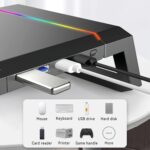 NALACAL RGB Gaming Computer Monitor Stand Riser - 4 USB 3.0 Hub, 3 Length Adjustable, Laptop Desk Shelf with Storage Drawer and Tablet Phone Holder, Desk Organizers for Desktop, Printer (Black) - Image 6