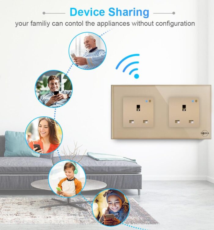 Saska WiFi Smart Wall Socket Outlet Glass Panel Remote Control Works with Amazon Alexa/Google Home (Gold, Double Socket) - Image 5