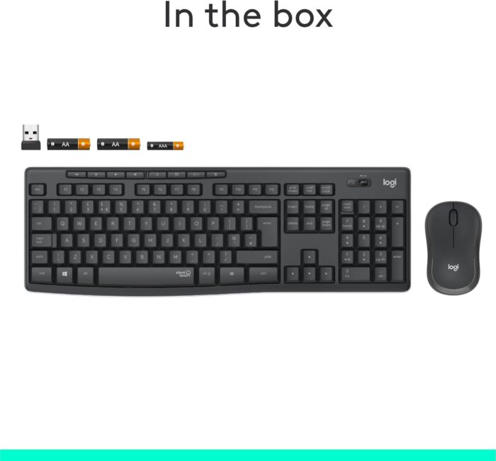 Logitech MK295 Silent Wireless Mouse & Keyboard Combo with SilentTouch Technology, Full Numpad, Advanced Optical Tracking, Lag-Free Wireless, 90% Less Noise, AR Keyboard - Graphite - Image 9