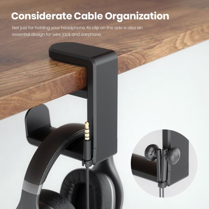 EURPMASK Choose the color of europe PC Gaming Headset Headphone Hook Holder Hanger Mount, Headphones Stand with Adjustable & Rotating Arm Clamp, Under Desk Design, Universal Fit, Built in Cable Clip O - Image 6