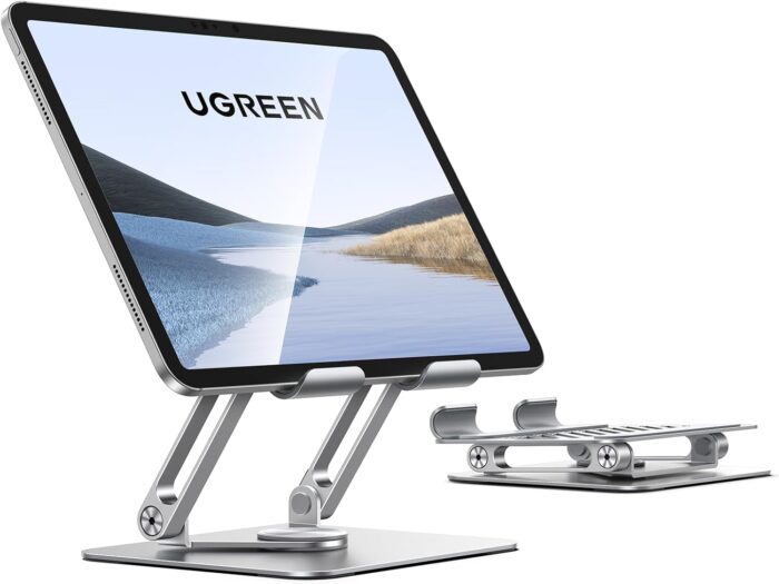 UGREEN iPad Stand 360° Rotation Stable Dual Rod Adjustable Tablet Stand for Desk Tablet Holder Mobile Phone Holder Compatible with iPad Pro/Air Galaxy Tab/iPhone 16, S25 Ultra, All 4-13” Devices