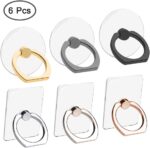 AIFUDA 6pcs Transparent Cell Phone Ring Holder, 360 Degree Rotation Finger Ring Grip Kickstand Compatible for Various Mobile Phones Smartphones, 3 Square & 3 Round Shape - Image 2