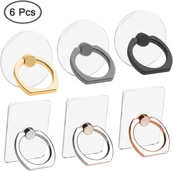AIFUDA 6pcs Transparent Cell Phone Ring Holder, 360 Degree Rotation Finger Ring Grip Kickstand Compatible for Various Mobile Phones Smartphones, 3 Square & 3 Round Shape - Image 2