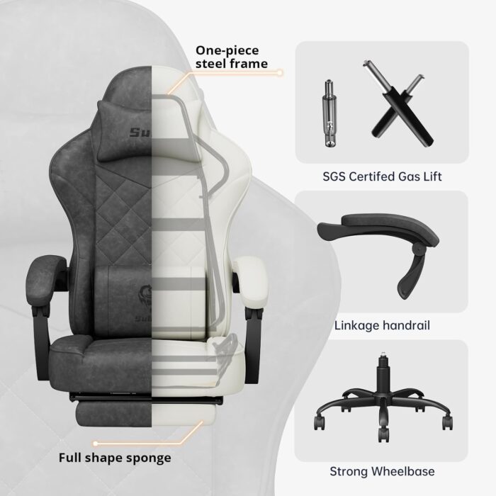 Submi Gaming Chairs, Ergonomic Gaming Chair with Footrest for Adults, Technology Fabric Computer Chair with Headrest and Lumbar Support, Reclining Chair PC Office Chair, High Back, 350 LBS, Black - Image 7