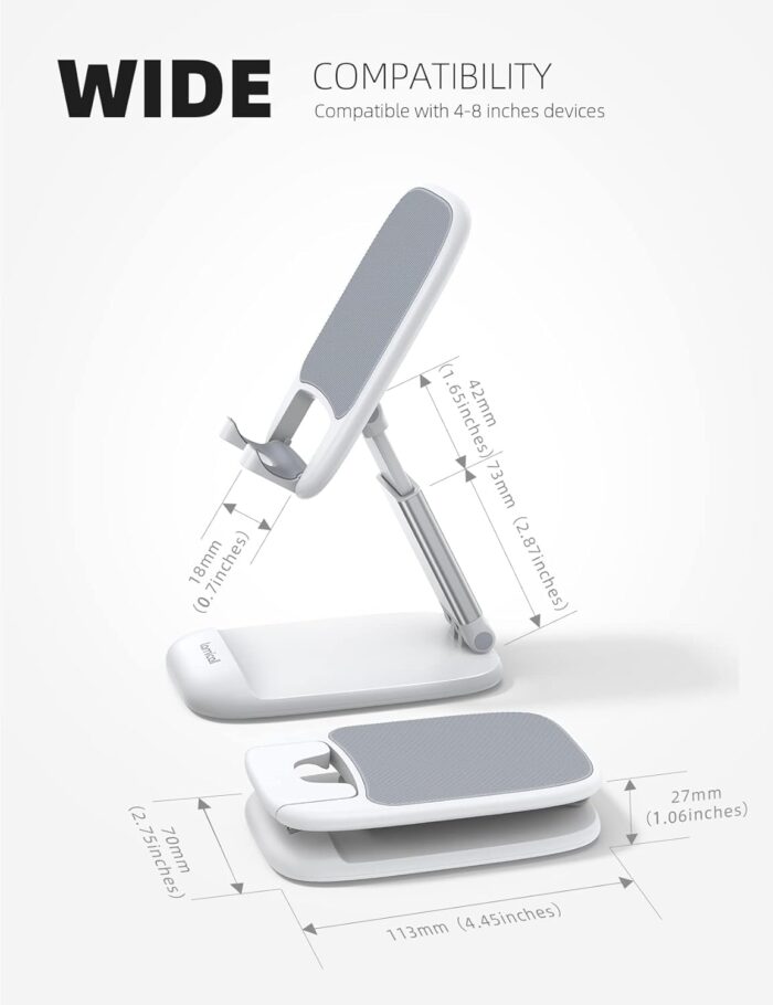 Lamicall Foldable Phone Stand for Desk - Height Adjustable Cell Phone Holder Portable Cellphone Cradle Desktop Dock Compatible with iPhone 16 15 14 13 Pro Max Mini, 12 11 XR X 8 Plus SE, Smartphone - Image 5