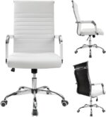 Furmax New Furmax Ribbed Office Desk Mid-Back Pu Leather (White) - Image 4