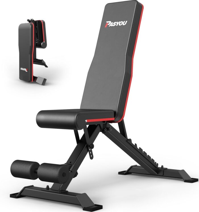 PASYOU Adjustable Weight Bench, Full Body Workout Strength Training Bench Press Foldable Incline Decline Bench Sit Up Exercise Equipment for Home Gym PA300/PA400/PA500