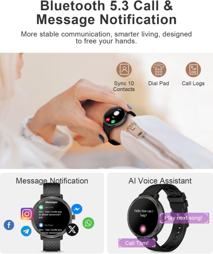 Smart Watch for Women, 1.19" AMOLED Touchscreen Fitness Tracker, Make/Answer Calls, Heart Rate SpO2 Monitor, IP68 Waterproof, Sleep & Activity Tracking Smartwatch for Android Phones iPhone - Image 2