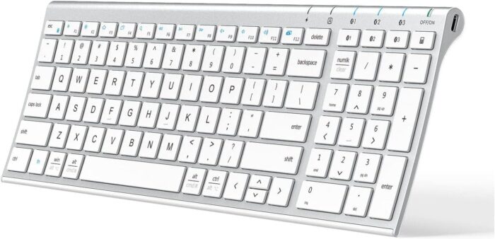 iClever Bluetooth Keyboard BK10, Multi Device Keyboard Rechargeable with Number Pad Ergonomic Design Full Size Stable Connection Keyboard for iPad, iPhone, Mac, iOS, Android, Windows