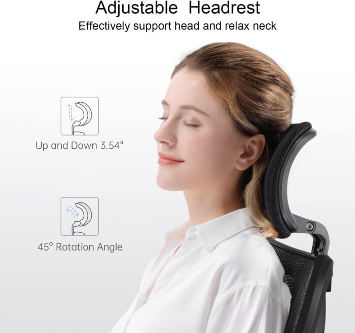 SIHOO M18 Ergonomic Desk Chair, Swivel Chair With Adjustable Lumbar Support, Headrest And Armrest, Height Adjustment and Rocker Function, Back-Friendly Office Chair, Load Capacity: up to 150 kg - Image 4