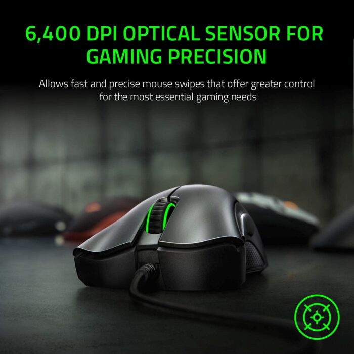 Razer DeathAdder Essential Gaming Mouse: 6400 DPI Optical Sensor, 5 Programmable Buttons, Mechanical Switches, Rubber Side Grips - Image 2