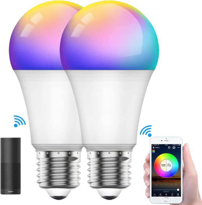 SKY-TOUCH 2Pcs Smart Led Bulb E27 Remote Control Color Adjustable Light Works With Amazon Alexa/Echo Google Home/Assistant, 190V/240V, 10W, 800 Lumens