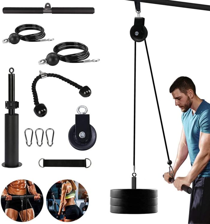 Funito Fitness LAT and Lift Pulley System, Dual Cable Machine(1.8M And 2.3M) with Upgraded Loading Pin for Triceps Pull Down, Biceps Curl, Back, Forearm, Shoulder-Home Gym Equipment