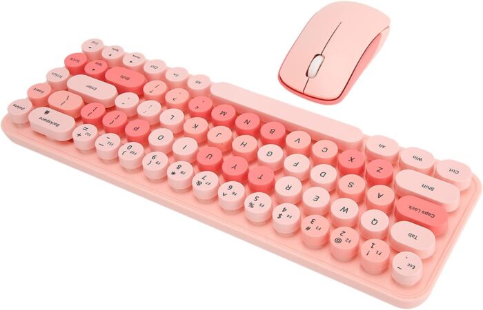 Sorandy Modern Wireless Keyboard Optical Mouse Combo, Colorful Cute Silent Ergonomic Slim and Compact Wireless Keyboard 2.4G with Numeric Pad for Laptop Computer Compatible with (Pink Mixed Color)