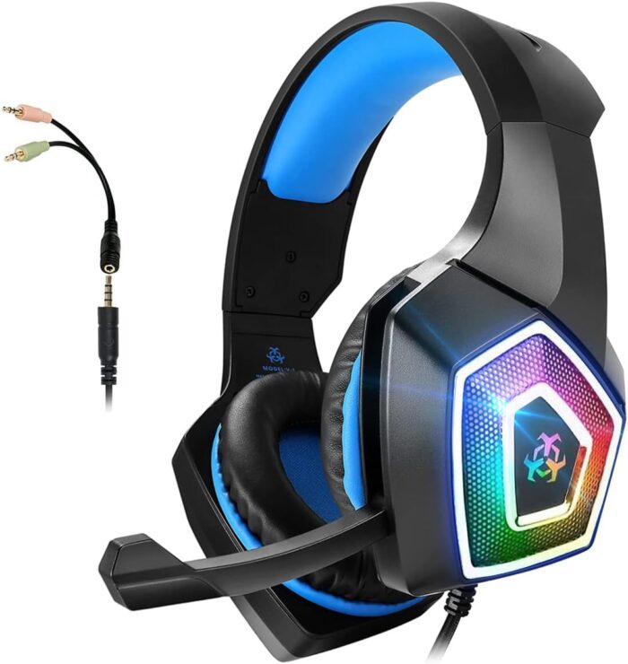 U UiiSii PC Gaming Headset with Microphone Wired Xbox Headset with mic PS4 Gaming Headphones with Microphone Gamer PS4 Headset with Mic Stereo Sound & LED Light Noise Cancelling for Switch Computer