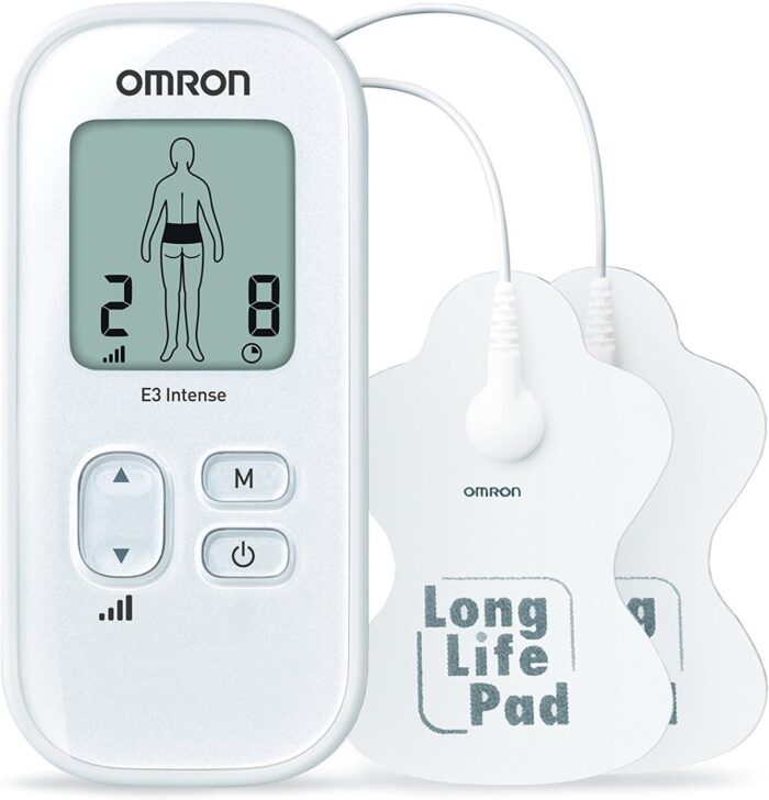 OMRON E3 Intense Portable TENS Drug-Free Pain Reliever – Customizable Pain Relief for Joints and Muscles with 6 Programs and 15 Intensity Levels – Compact Design with Reusable Pads (Up to 150 Uses)