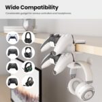 3 in 1 PC Gaming Headphone & Controller Holder, Headphones Hanger Adjustable Rotating Arm Clamp,Headphone Stand Under Desk, Universal Headset Controllers Hook with Cable Organizer-White - Image 2