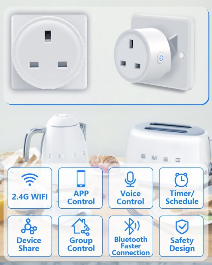 SKY-TOUCH 4 PACK WiFi Smart Plug, 16A Smart Outlet Plug Socket Compatible with Alexa, Smart Life APP Wireless Remote Control, with Remote Control & Voice Control, Timer Function, No Hub Required - Image 5