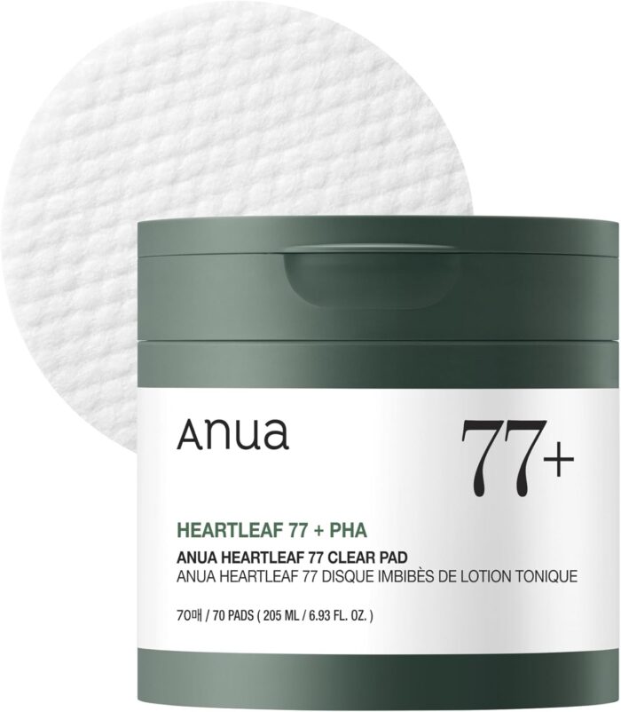 ANUA Heartleaf 77 Toner Pad, Mild Exfoliating Facial Pads for Glass Skin, Hydrating Pore Care for Sensitive Skin, Heartleaf Extract, PHA, Centella, Non comedogenic, Korean Skin Care (70 Pads)