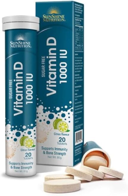 Sunshine Nutrition Vitamin D 1000 Iu | Supports Immunity & Bone Strength | Sugar Free | Citrus Flavor | 20 Tablets Sunshine Nutrition Vitamin D 1000 Iu | Supports Immunity & Bone Strength | Sugar Free | Citrus Flavor | 20 Tablets