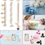 Beaded Cell Phone Chain Charms, Pearl Phone Chain Decoration, Lanyard Heart Moon Beaded Phone Charm Strap Crystal Rhinestone Diamond Gold Chain Universal Mobile Phone Finger Strap for Women(3Pcs) - Image 5