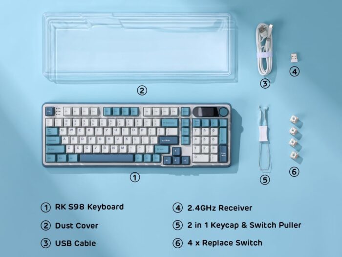 RK ROYAL KLUDGE S98 Mechanical Keyboard with Smart Display and Knob, Top Mount 96% BT/2.4G/USB-C Wireless Mechanical Keyboard, Hot Swapping, Software Support - Image 9