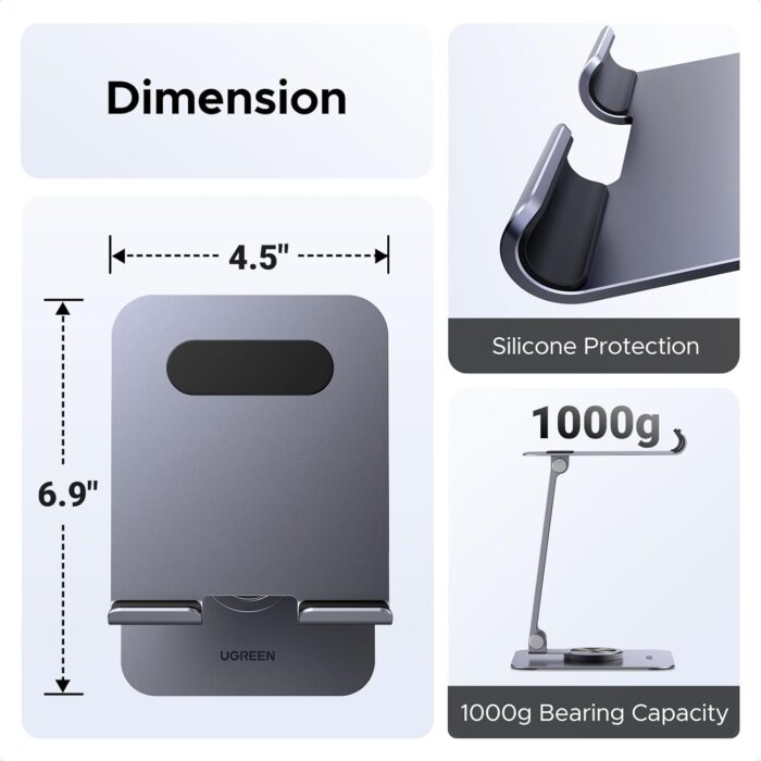 UGREEN iPad Stand 360° Rotatable Metal Phone and Tablet Stand Holder for Desk Adjustable Foldable Tablet Mount Compatible with All up tp 13'' Devices iPhone 16 Pro Max iPad Pro/Air/Mini Galaxy Tab - Image 8