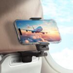 Golifyne Universal Mobile Phone Holder Airplane Mobile Phone Holder with Pouch for On the Go Clamp Holder Stand for Travel, Train, Office, Kitchen, Compatible with iPhone/Samsung/Huawei Smartphone