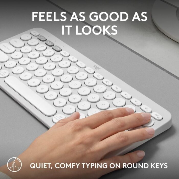 Logitech Pebble Keys 2 K380s, Multi-Device Bluetooth Wireless Keyboard with Customizable Shortcuts, Slim and Portable, Easy-Switch for Windows, macOS, iPadOS, Android, Chrome OS, US Intl Layout- White - Image 5