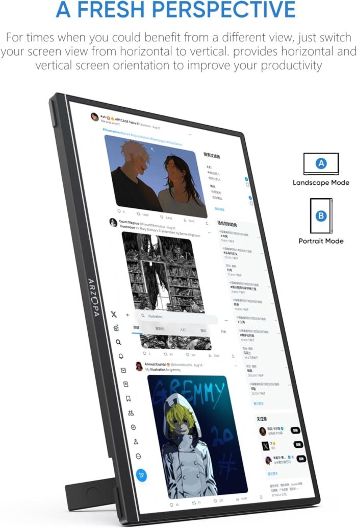 ARZOPA 16" 2.5K Portable Monitor, 2560x1600 QHD IPS Display 123% sRGB with Built-in Stand USB-C HDMI Eye Care External Second Screen for Mac Laptop Phone PS4/5 Xbox Switch -Z1RC - Image 5