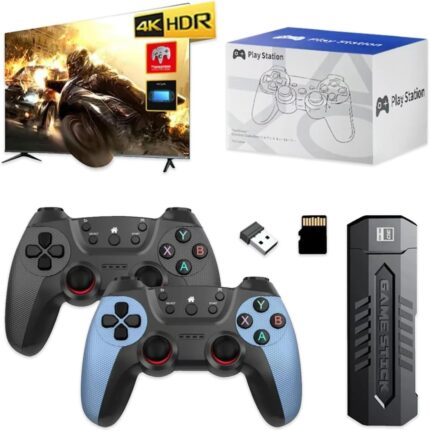 New Wireless Retro Game Console Stick, Nostalgia Gaming Stick, Plug & Play TV Video Gaming Stick with 256G & 60000+ Games, 4K HDMI Output,2.4G Wireless Controllers (256G)