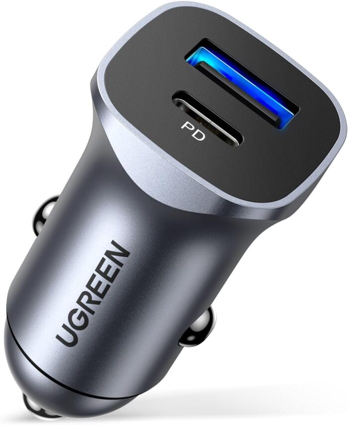 UGREEN PD 24W Car Charger Fast Charging Dual USB Phone Plug Adapter Car Charger Type C Compatible with iPhone 16 Pro Max/16 Pro/15/14/13x/12/11, iPad, Samsung S25/S24, Huawei Mate60,etc
