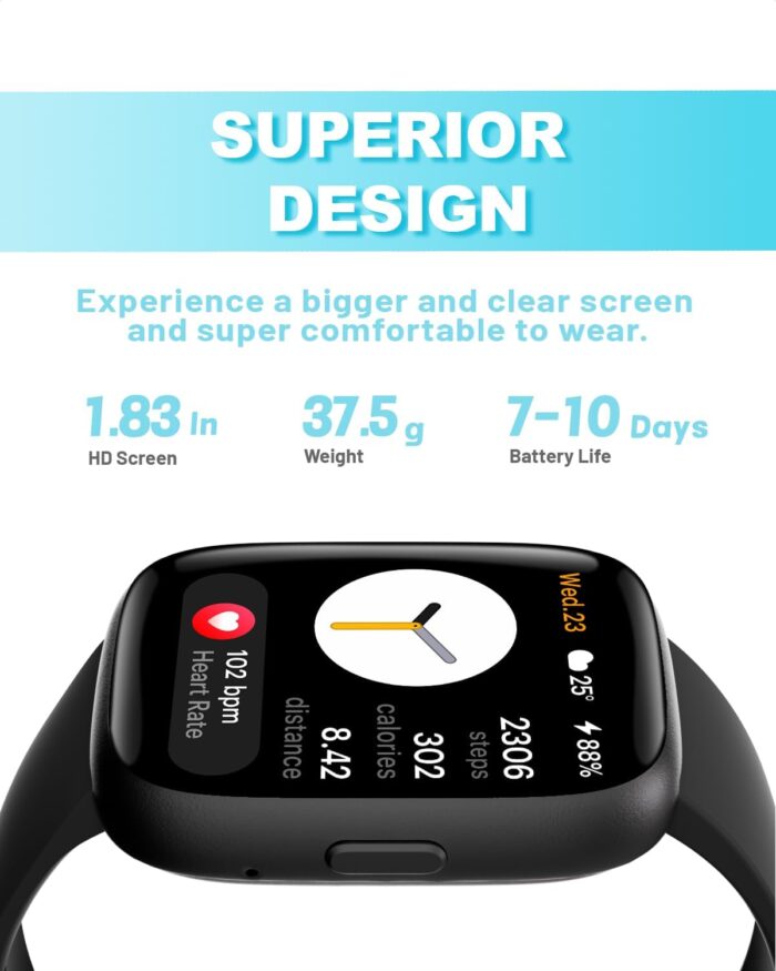 TOOBUR Smart Watch for Women Men, Alexa Built-in, Answer/Make Calls, 1.83" Fitness Tracker Watch with Heart Rate Monitor, Sleep Tracker, Pedometer, IP68 Waterproof Smartwatch Compatible Android iOS - Image 7