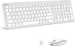 iClever GK08 Wireless Keyboard and Mouse Combo - Full-Size Ergonomic Keyboard with Number Pad, 2.4G USB, Quiet Click, 3-Level DPI, Rechargeable, Slim Design for Windows/Mac, Silver