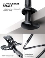 Lamicall Gooseneck Phone Holder for Bed - Cell Phone Mount Clamp Clip, Flexible Long Arm, Overhead Mount for Desk Headboard Bedside, for iPhone 16 Pro Max, 15 Pro Max, 14 Plus, 13 Mini & 4-7" Phone - Image 6
