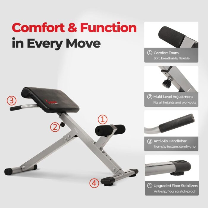 Sunny Health & Fitness Foldable Hyperextension Roman Chair W/Back Extension, Home Gym Sit Up Bench for Glute & Ab Workouts, Optional Adjustment Incline & Multi-Function Heavy-Duty Exercise Equipment - Image 5