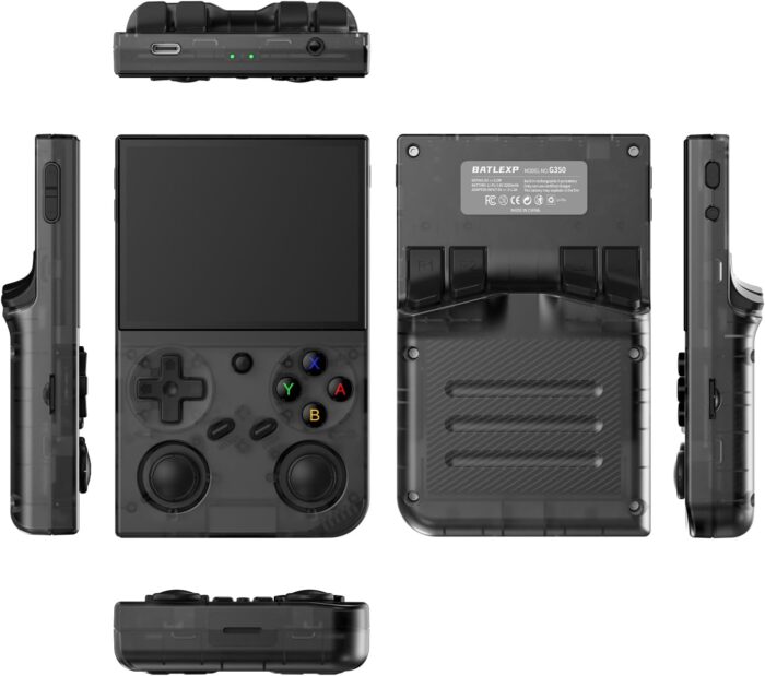 G350 Handheld Game Console , 3.5 Inch IPS Screen Linux System 3200 mAh Battery 4371 Games Preloaded , Portable Retro Video Games Console Support Wired Controller and Earphone (Transparent Black) - Image 7
