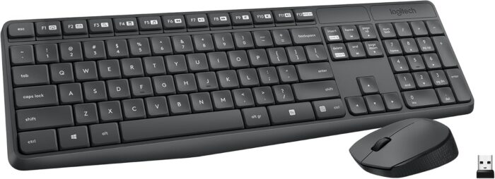 Logitech MK235 Wireless Keyboard and Mouse Combo for Windows, USB Receiver, 15 FN Keys, Long Battery Life, Compatible with PC, Laptop