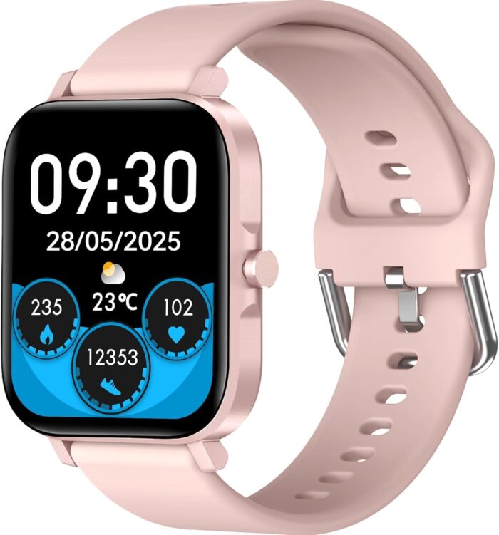 Smart Watch for Women, 1.83″ Touch Screen Fitness Tracker Watch with SpO2/Heart Rate/Sleep/Stress Monitor, IP68 Step Counter Watch, 120+ Sports Modes, Compatible with Android iOS (Pink)
