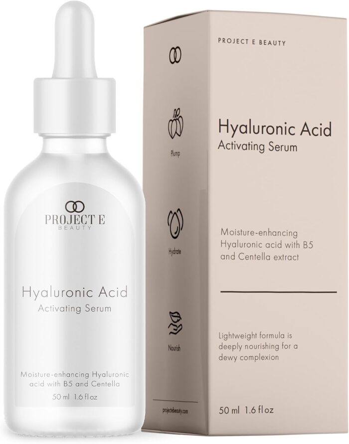 Hyaluronic Acid Serum by Project E Beauty | Anti-Aging Serum for the Face & Eyes | Plumping & Hydrating Facial Skin Care | Removes Dark Spots & Wrinkles | Vitamin C & E| Whiteing | For Dry Skin | 1oz…