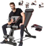 Adjustable Weight Bench, Foldable Exercise Workout Bench, Extended head & neck protection, Decline/Incline/Bench Press, Utility Bench for Home Gym Full Body Fitness with Elastic Ropes
