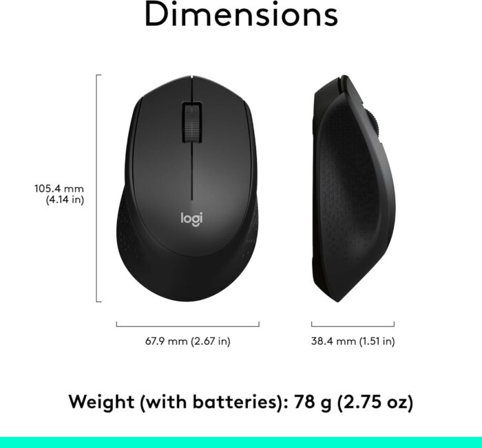 Logitech M330 Silent Plus Wireless Mouse, 2.4Ghz With Usb Nano Receiver, 1000 Dpi Optical Tracking, 2-Year Battery Life, Compatible With Pc, Mac, Laptop, Chromebook - Black - Image 3