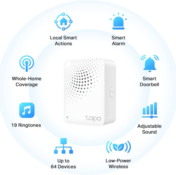 Tapo TP-Link Smart Hub with Built-in Chime, REQUIRES 2.4GHz Wi-Fi, Reliable Long-Range Connections with Sensors, Sub-1G Low-Power Wireless protocol, Connect with up to 64 smart devices. H100 - Image 2