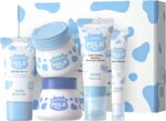 LAIKOU Milk Skincare Set, 5pcs Hydrating Facial Kit Milk Beauty Gift Sets for Teenage Girls with Cleanser, Day Cream, Night Cream, Eye Cream, Sunscreen , for Deep Hydrating Smoothing (B)