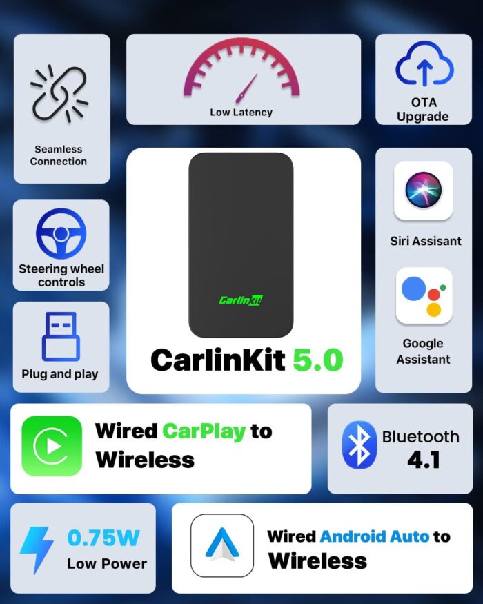 Carlinkit 5.0, Ultimate Wireless CarPlay & Android Auto Adapter - Ultra Speed, Low Power Design, Dual Band WiFi, Only Fit For The Car With Wired CarPlay/AA - Image 4
